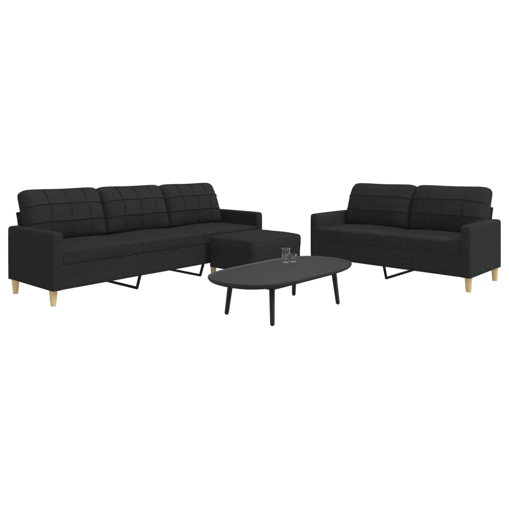 vidaXL Set de canapele cu taburet, 3 piese, negru, textil vidaXL Set de canapele cu taburet, 3 piese, negru, textil