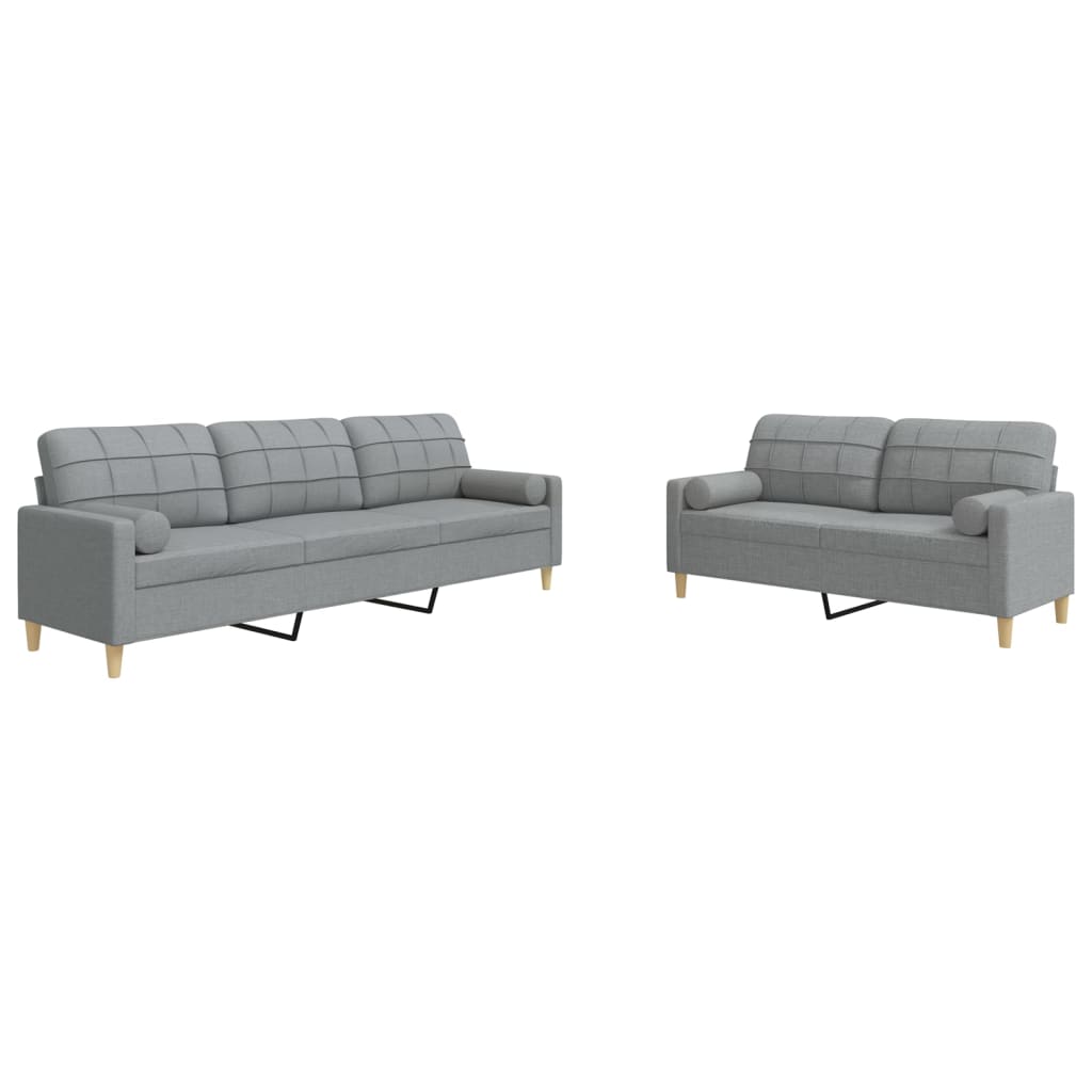 vidaXL Set de canapele cu perne, 2 piese, gri deschis, textil vidaXL Set de canapele cu perne, 2 piese, gri deschis, textil