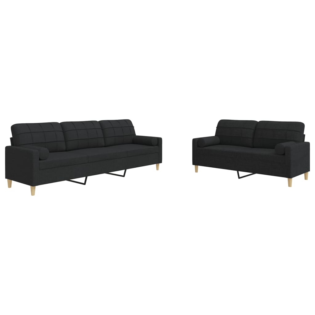 vidaXL Set de canapele cu perne decorative, 2 piese, negru, textil