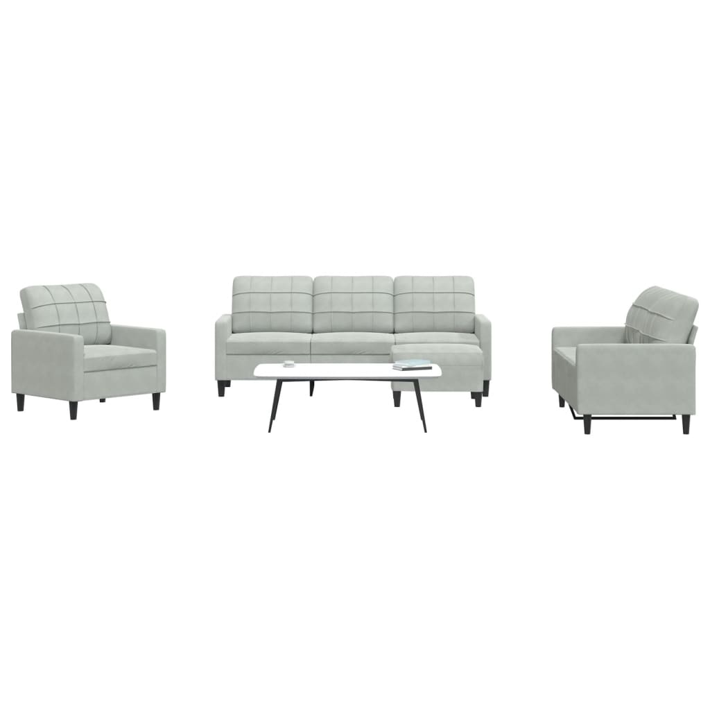 vidaXL Set de canapele cu perne, 4 piese, gri deschis, catifea
