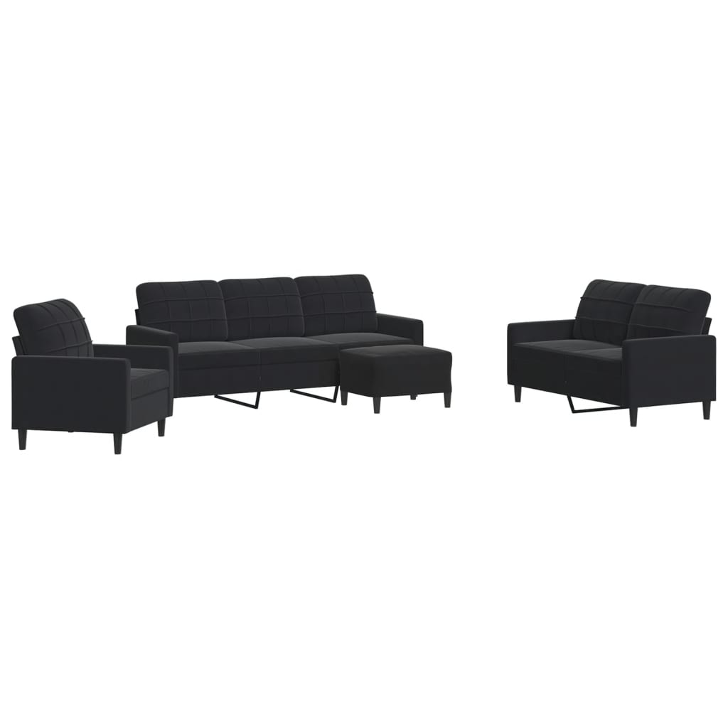 vidaXL Set de canapele cu perne, 4 piese, negru, catifea vidaXL Set de canapele cu perne, 4 piese, negru, catifea
