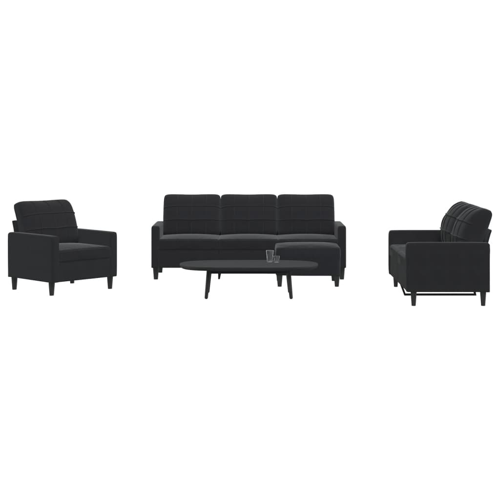 vidaXL Set de canapele cu perne, 4 piese, negru, catifea vidaXL Set de canapele cu perne, 4 piese, negru, catifea