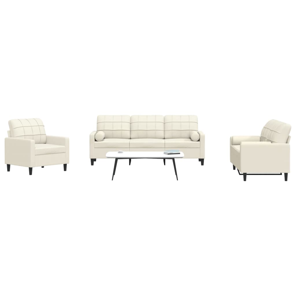 vidaXL Set de canapele cu perne/rulouri, 3 piese, crem, catifea