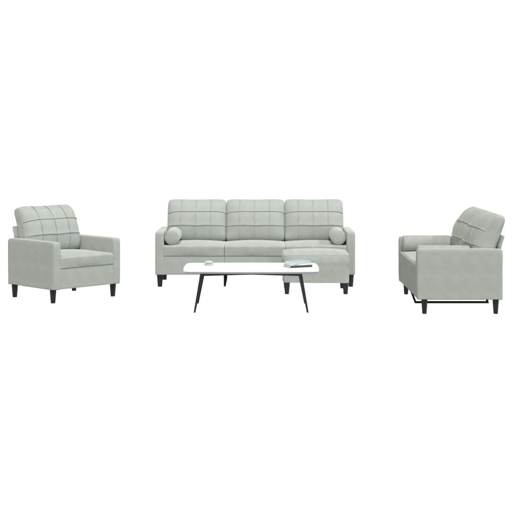 vidaXL Set de canapele cu perne, 4 piese, gri deschis, catifea