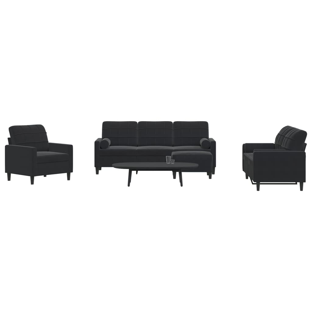 vidaXL Set de canapele cu perne/rulouri, 4 piese, negru, catifea