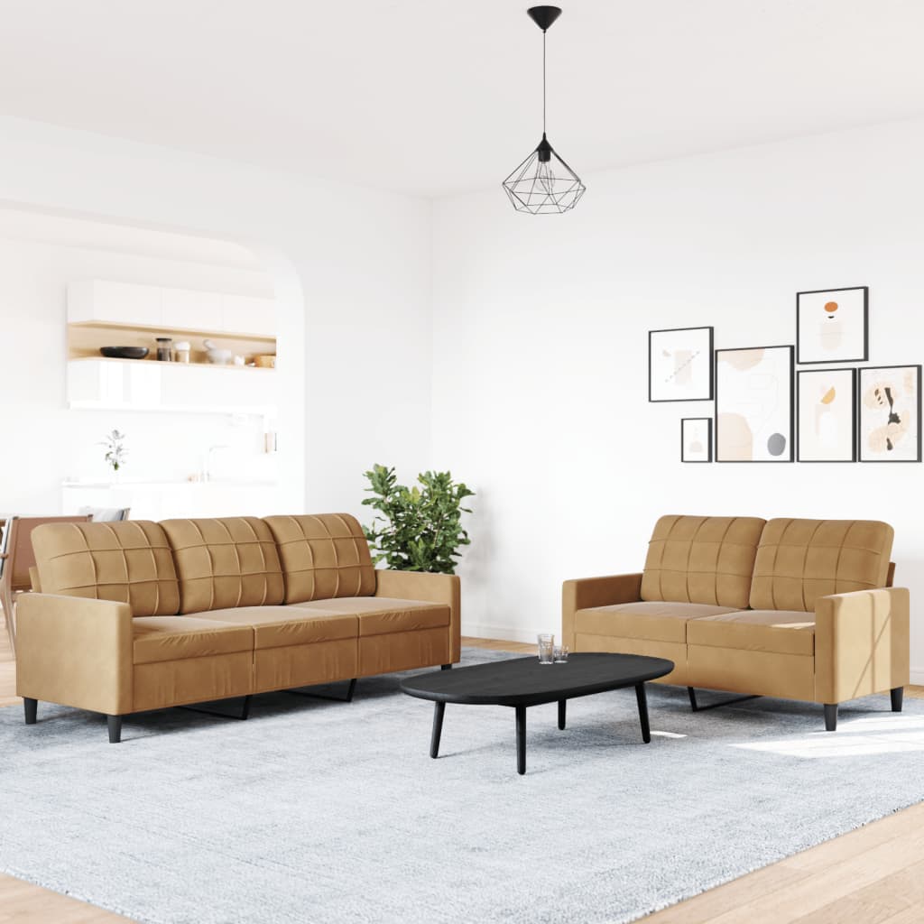 vidaXL Set de canapele cu perne, 2 piese, maro, catifea