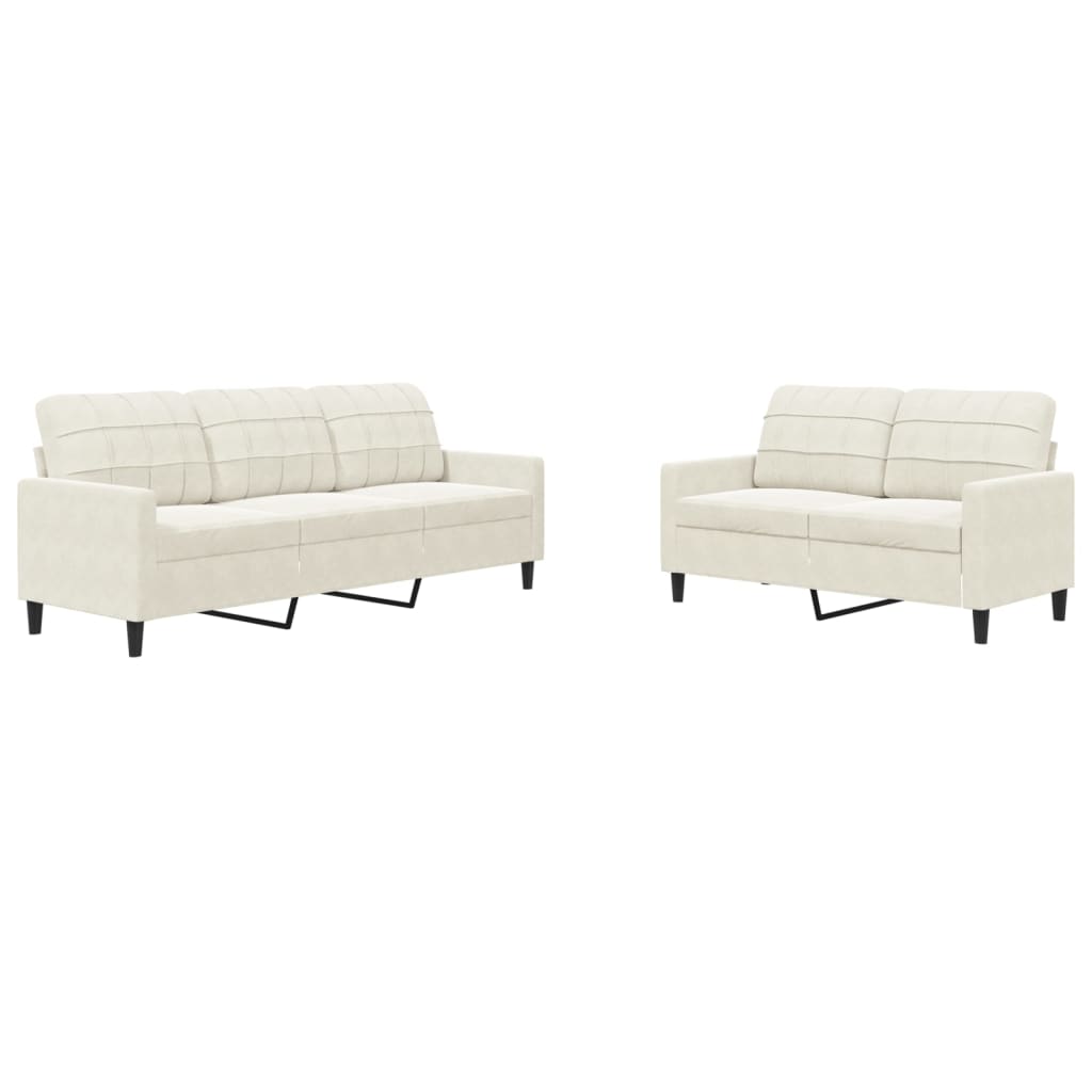 vidaXL Set de canapele cu perne, 2 piese, crem, catifea vidaXL Set de canapele cu perne, 2 piese, crem, catifea