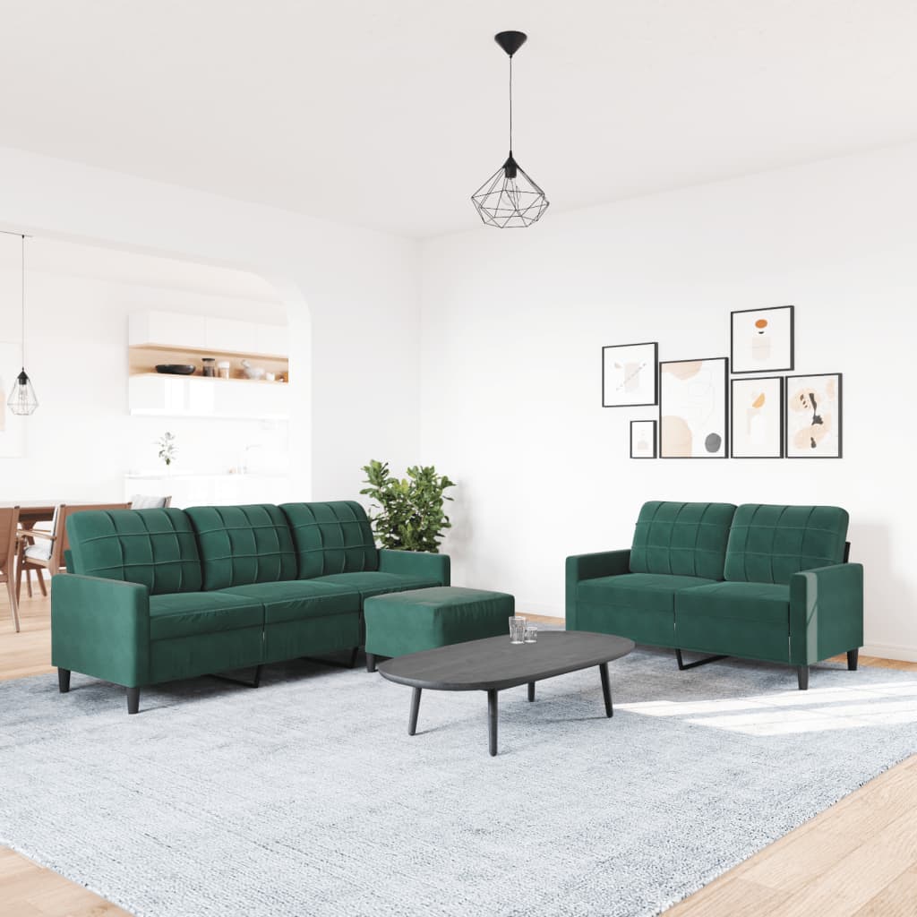 vidaXL Set de canapele cu perne, 3 piese, verde închis, catifea vidaXL Set de canapele cu perne, 3 piese, verde închis, catifea