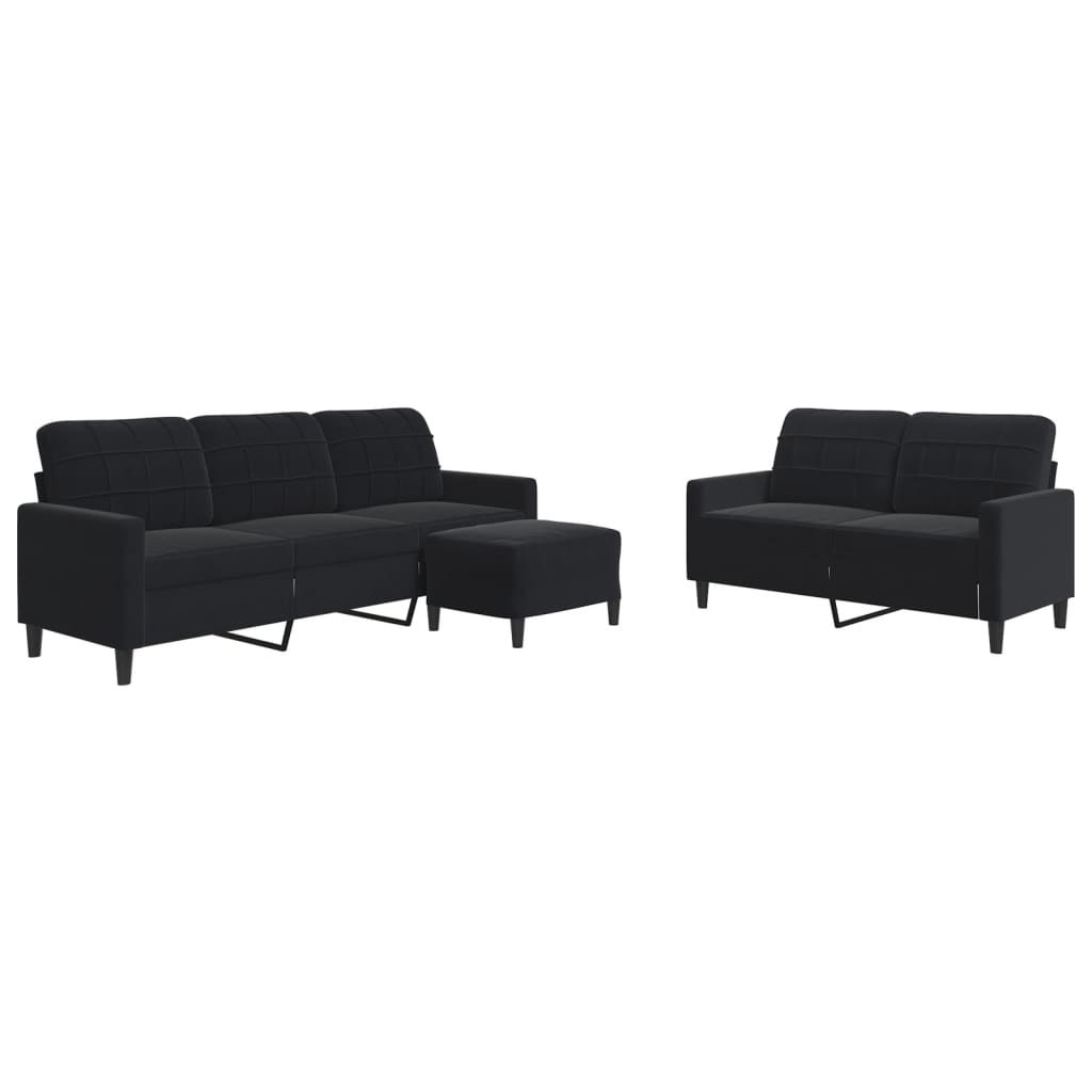 vidaXL Set de canapele cu perne, 3 piese, negru, catifea vidaXL Set de canapele cu perne, 3 piese, negru, catifea