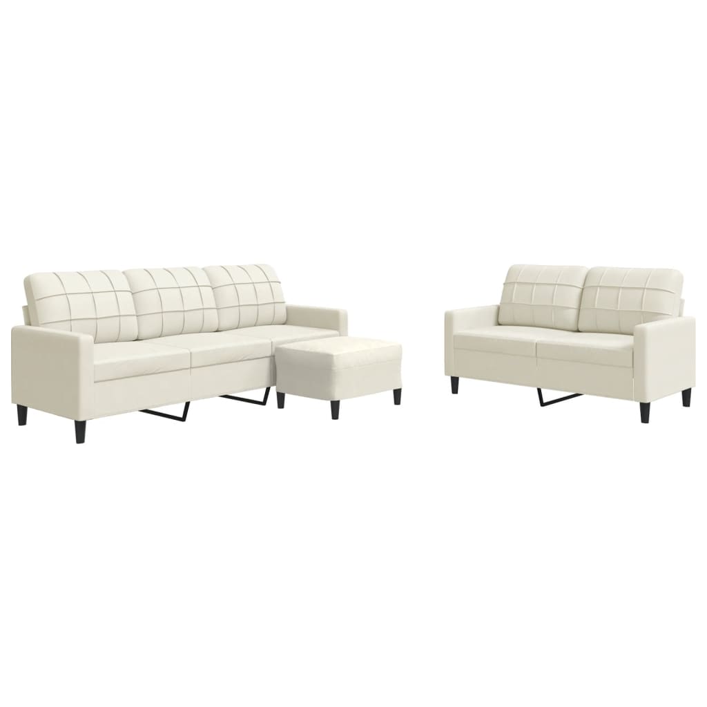vidaXL Set de canapele cu perne, 3 piese, crem, catifea vidaXL Set de canapele cu perne, 3 piese, crem, catifea