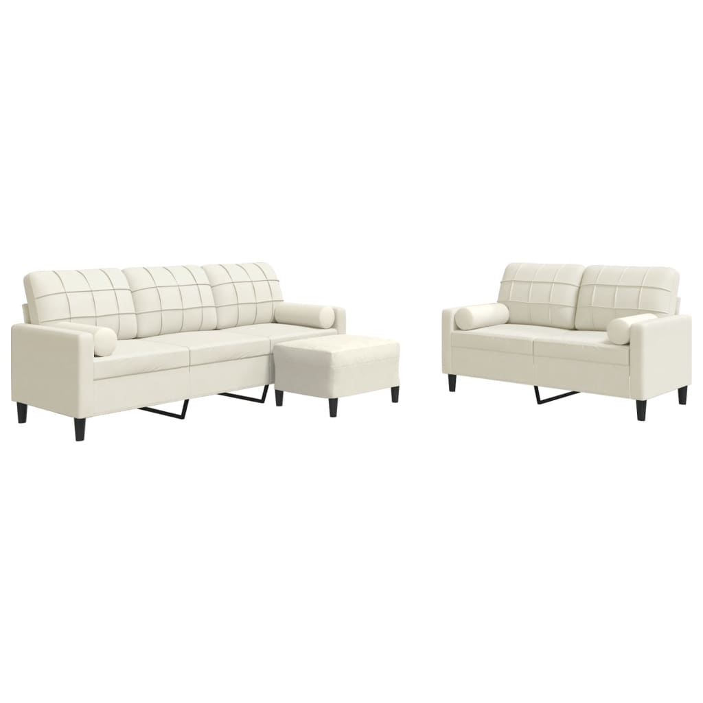 vidaXL Set de canapele cu perne/rulouri, 3 piese, crem, catifea