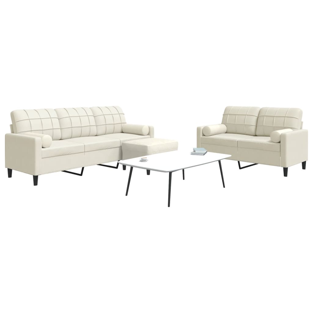 vidaXL Set de canapele cu perne/rulouri, 3 piese, crem, catifea