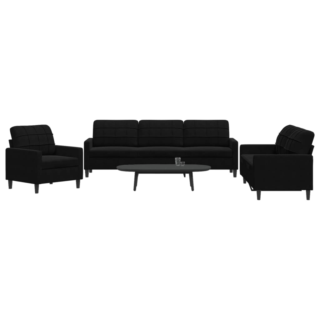 vidaXL Set de canapele cu perne, 3 piese, negru, catifea vidaXL Set de canapele cu perne, 3 piese, negru, catifea