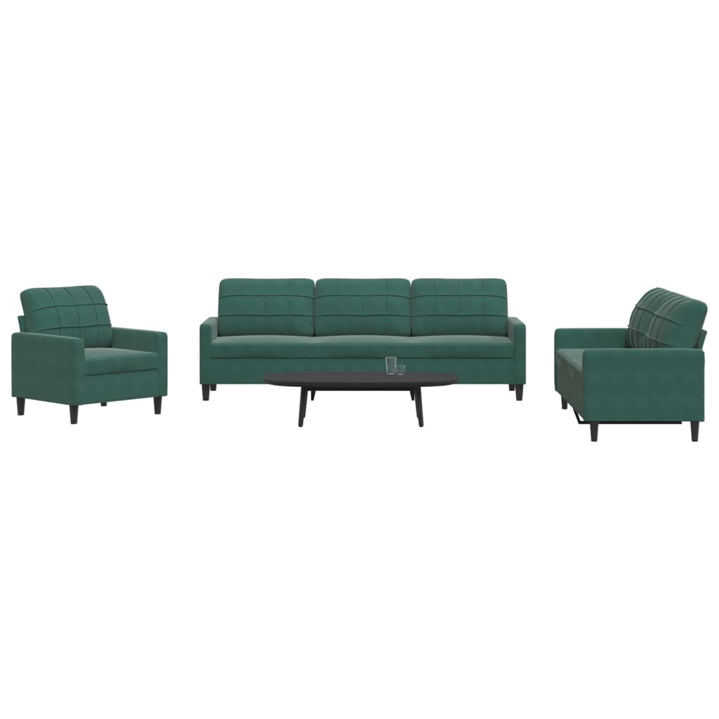 vidaXL Set de canapele cu perne, 4 piese, verde închis, catifea
