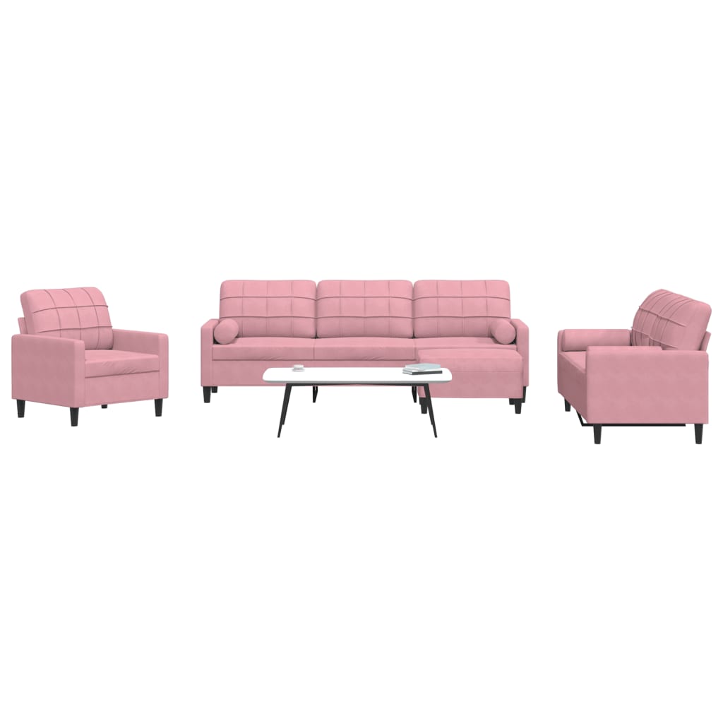 vidaXL Set canapele cu perne/rulouri, 4 piese, roz, catifea vidaXL Set canapele cu perne/rulouri, 4 piese, roz, catifea