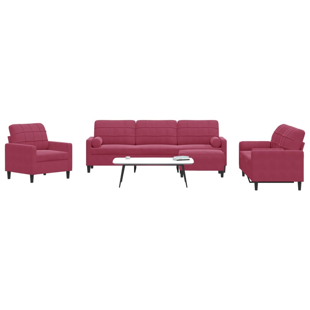 vidaXL Set canapea cu perne/rulouri, 4 piese, roșu vin, catifea vidaXL Set canapea cu perne/rulouri, 4 piese, roșu vin, catifea