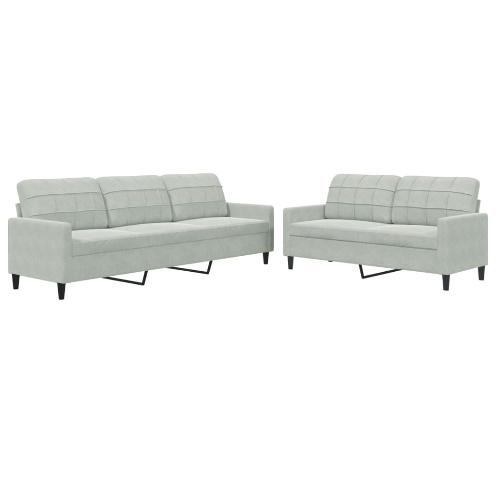 vidaXL Set de canapele cu perne, 2 piese, gri deschis, catifea vidaXL Set de canapele cu perne, 2 piese, gri deschis, catifea