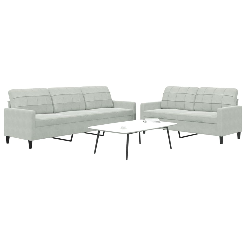 vidaXL Set de canapele cu perne, 2 piese, gri deschis, catifea vidaXL Set de canapele cu perne, 2 piese, gri deschis, catifea