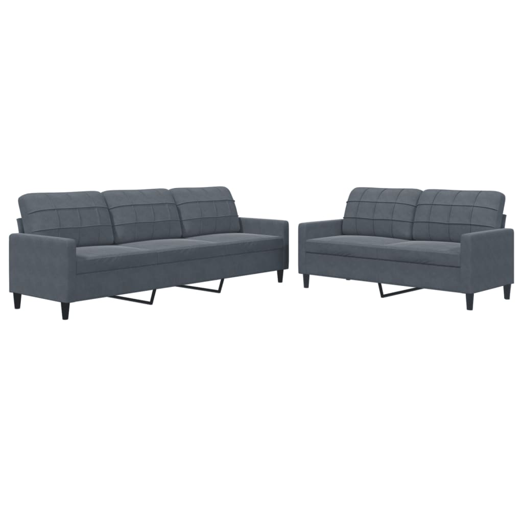 vidaXL Set de canapele cu perne, 2 piese, gri închis, catifea vidaXL Set de canapele cu perne, 2 piese, gri închis, catifea