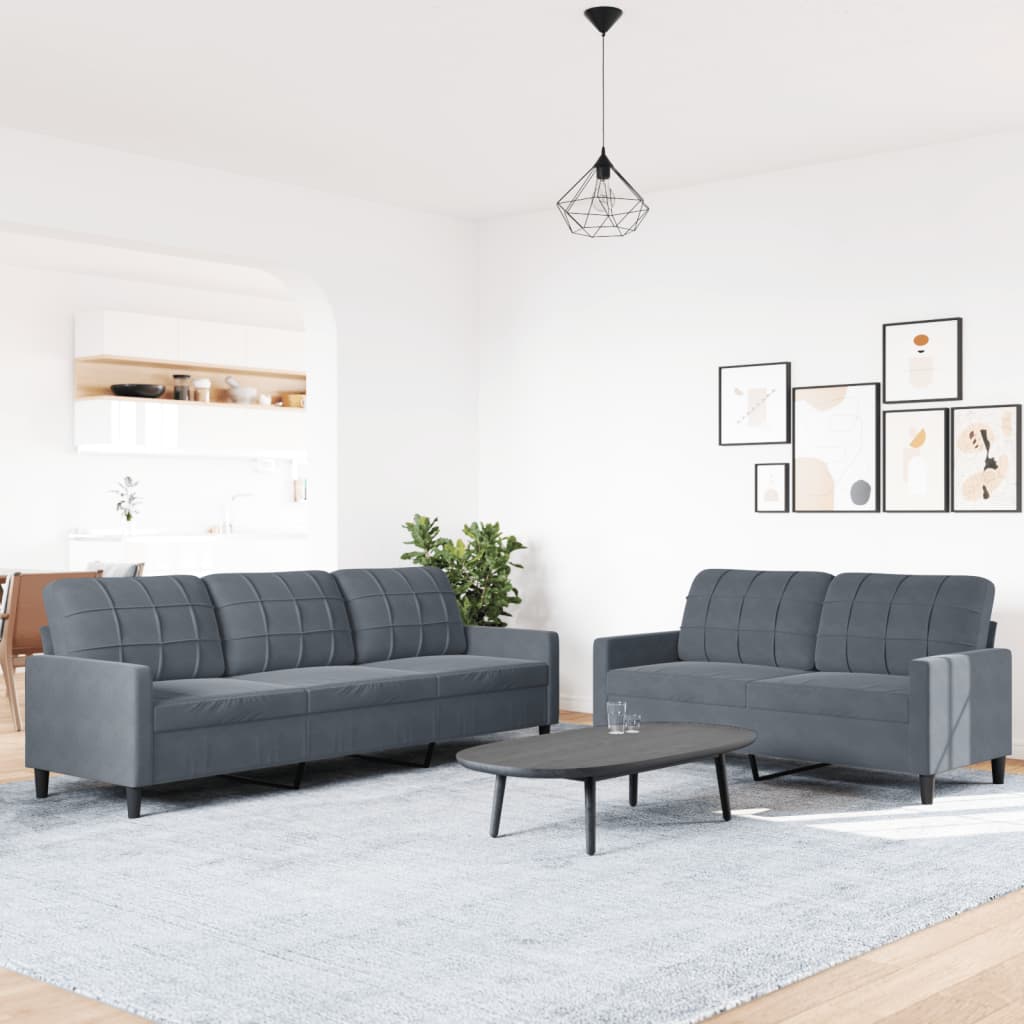 vidaXL Set de canapele cu perne, 2 piese, gri închis, catifea vidaXL Set de canapele cu perne, 2 piese, gri închis, catifea
