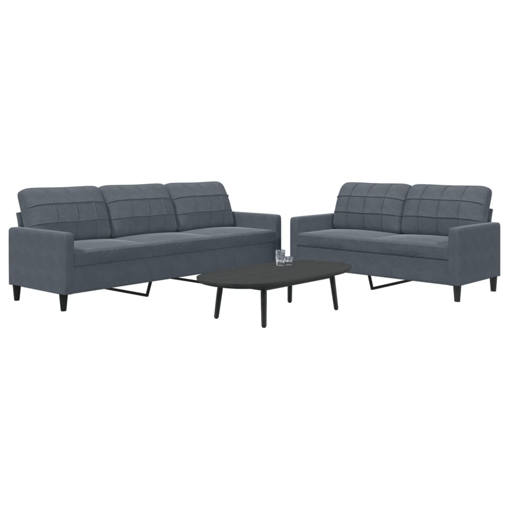 vidaXL Set de canapele cu perne, 2 piese, gri închis, catifea vidaXL Set de canapele cu perne, 2 piese, gri închis, catifea