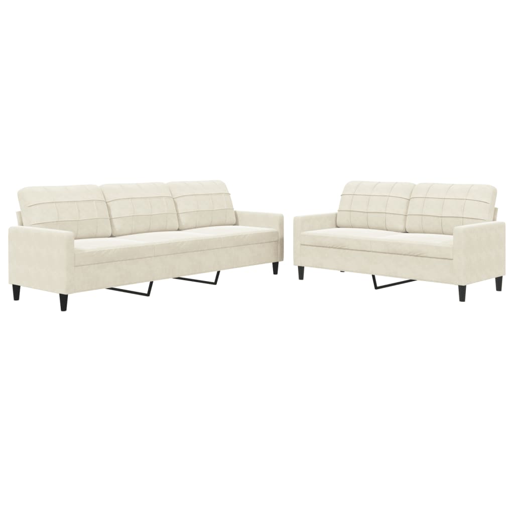 vidaXL Set de canapele cu perne, 2 piese, crem, catifea