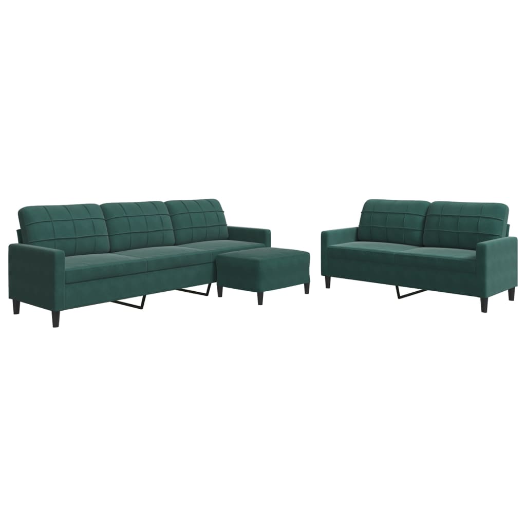 vidaXL Set de canapele cu perne, 3 piese, verde închis, catifea vidaXL Set de canapele cu perne, 3 piese, verde închis, catifea