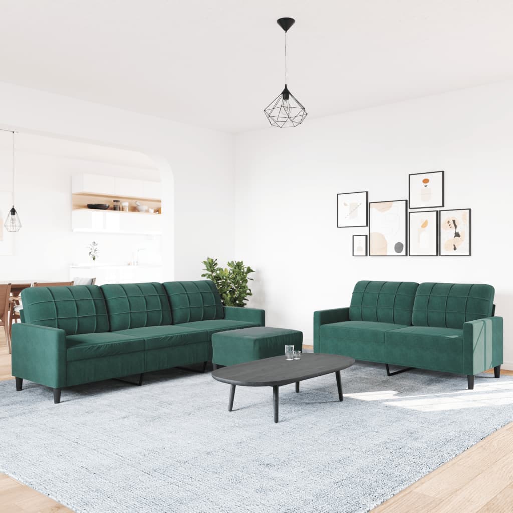 vidaXL Set de canapele cu perne, 3 piese, verde închis, catifea vidaXL Set de canapele cu perne, 3 piese, verde închis, catifea