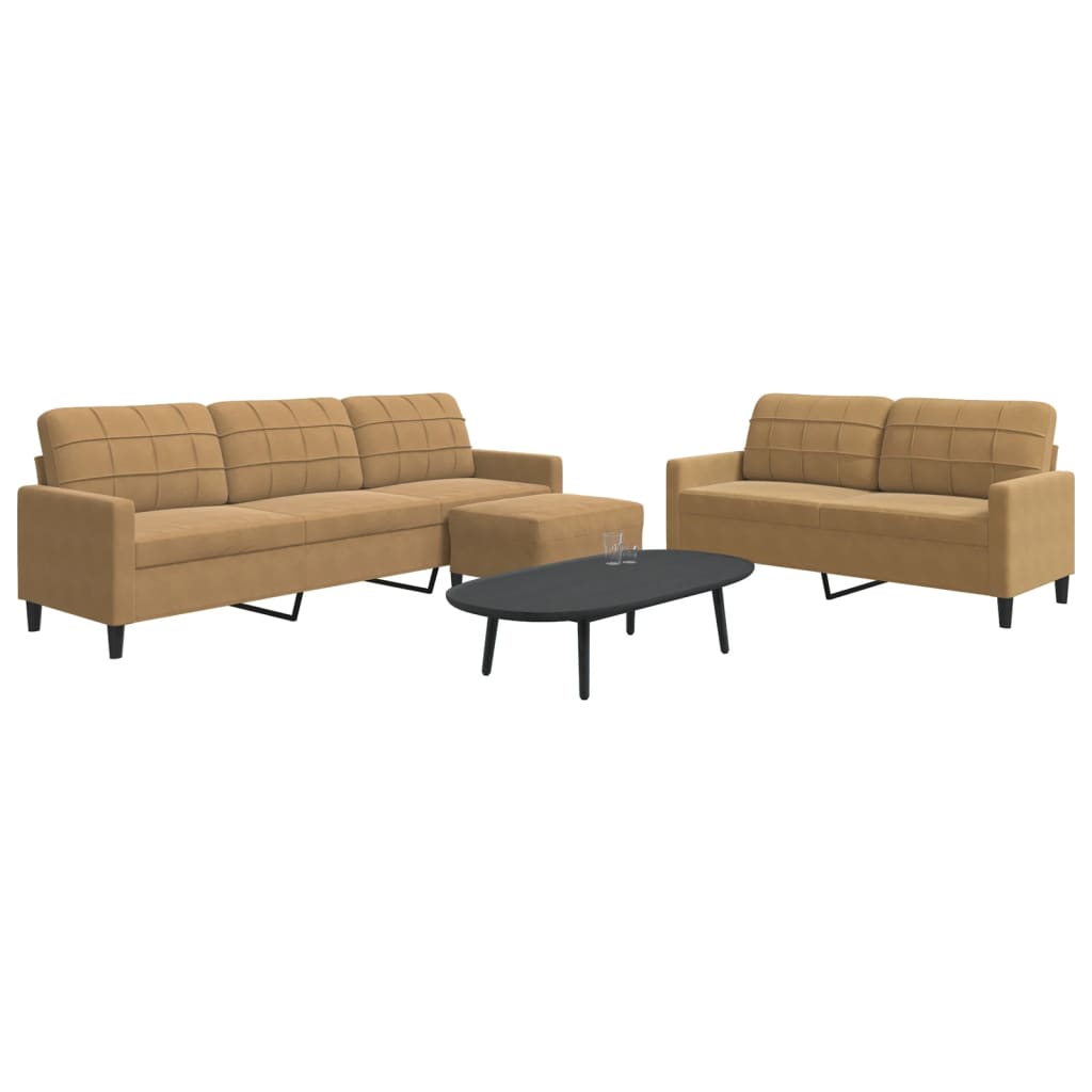 vidaXL Set de canapele cu perne, 3 piese, maro, catifea vidaXL Set de canapele cu perne, 3 piese, maro, catifea