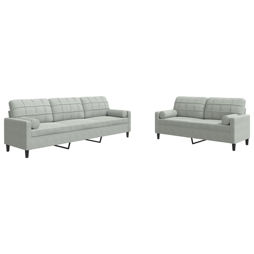 vidaXL Set de canapele cu perne, 2 piese, gri deschis, catifea vidaXL Set de canapele cu perne, 2 piese, gri deschis, catifea