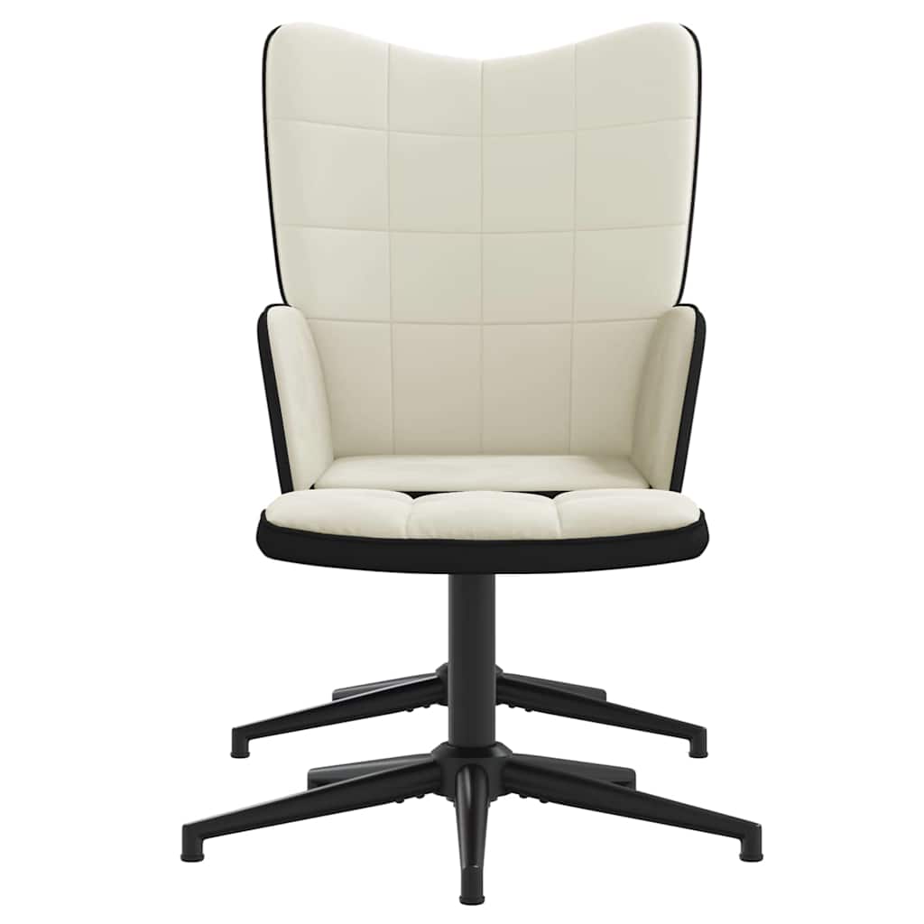 vidaXL Scaun de relaxare cu taburet, alb crem, catifea și PVC vidaXL Scaun de relaxare cu taburet, alb crem, catifea și PVC