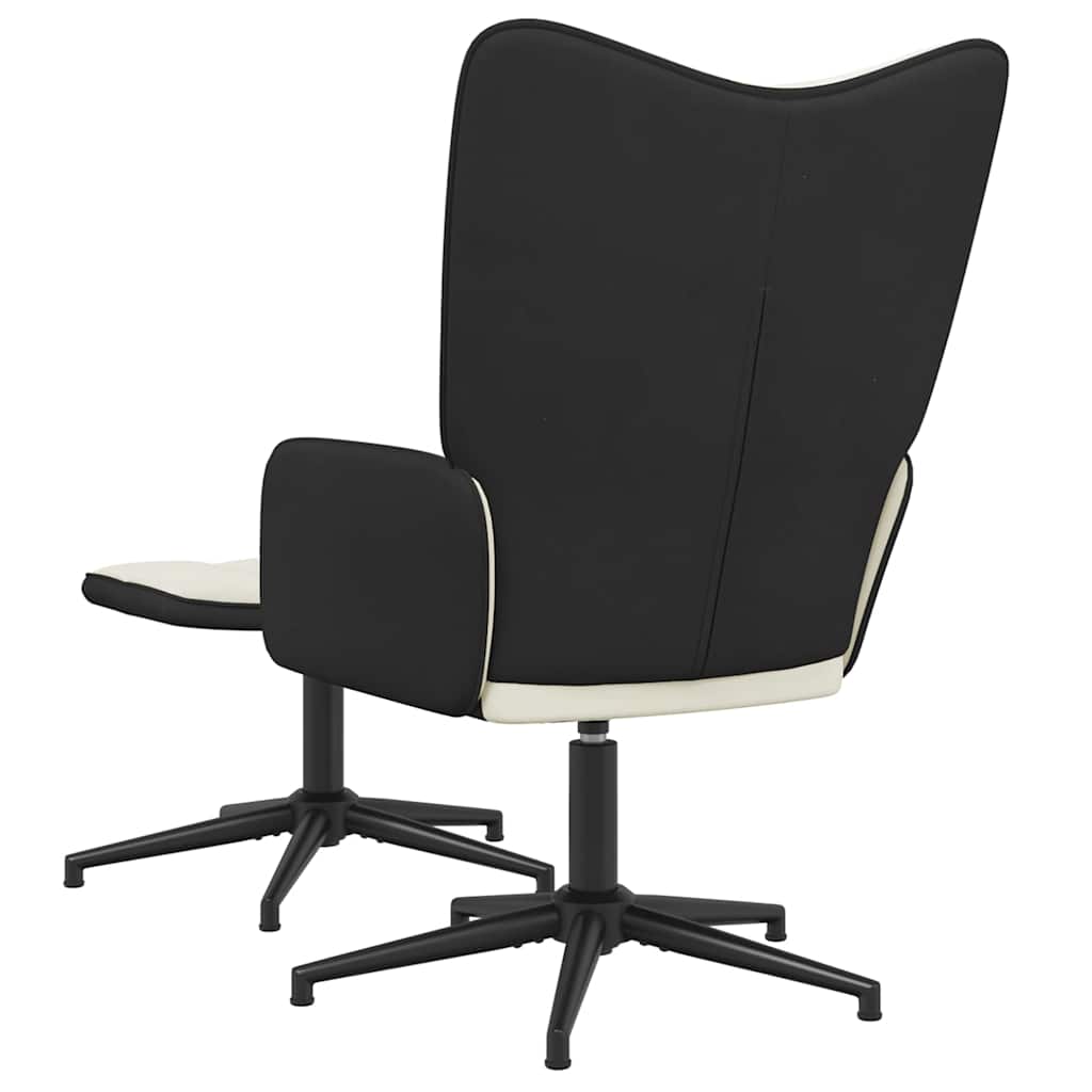 vidaXL Scaun de relaxare cu taburet, alb crem, catifea și PVC vidaXL Scaun de relaxare cu taburet, alb crem, catifea și PVC