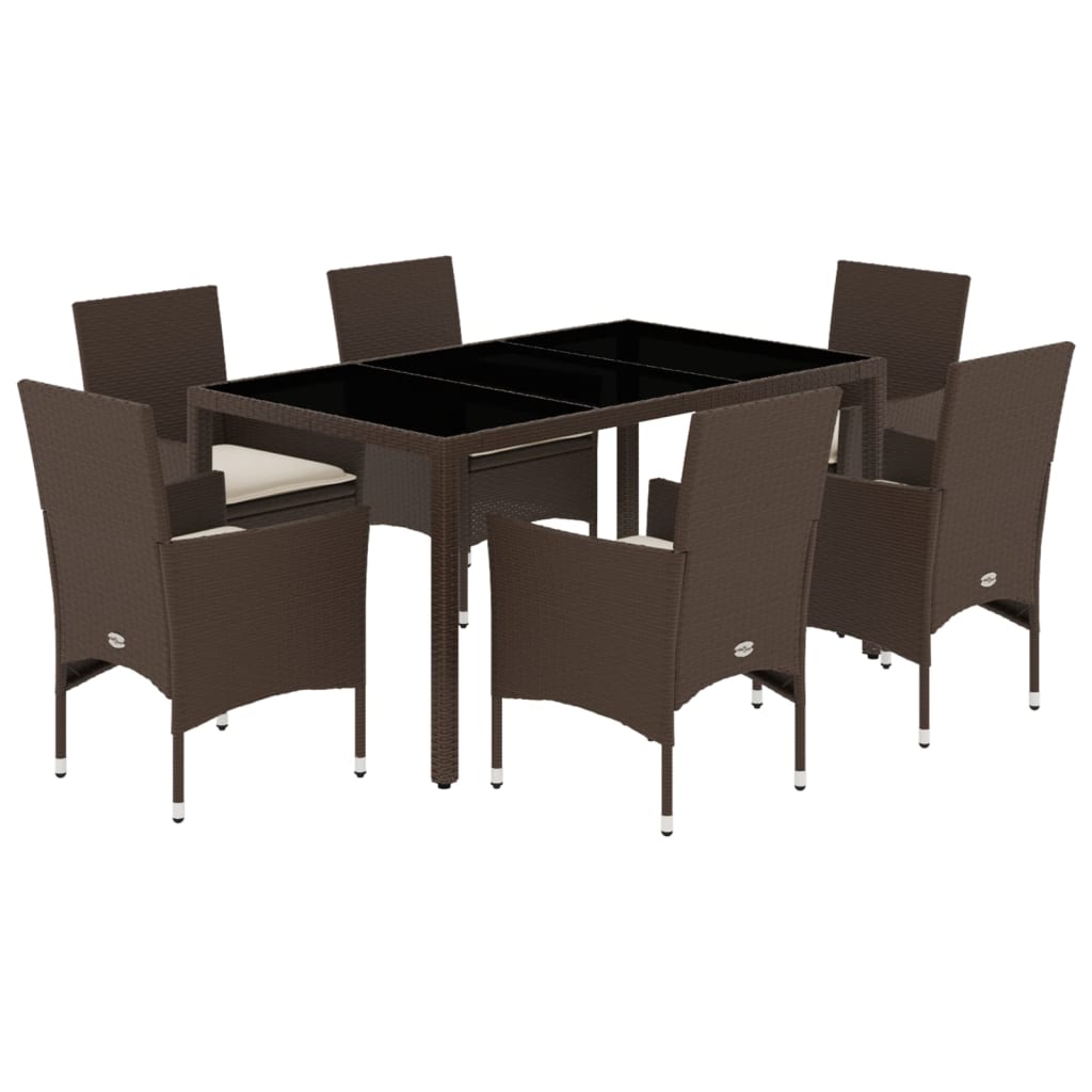 vidaXL Set mobilier de grădină cu perne, 7 piese, poliratan și sticlă vidaXL Set mobilier de grădină cu perne, 7 piese, poliratan și sticlă