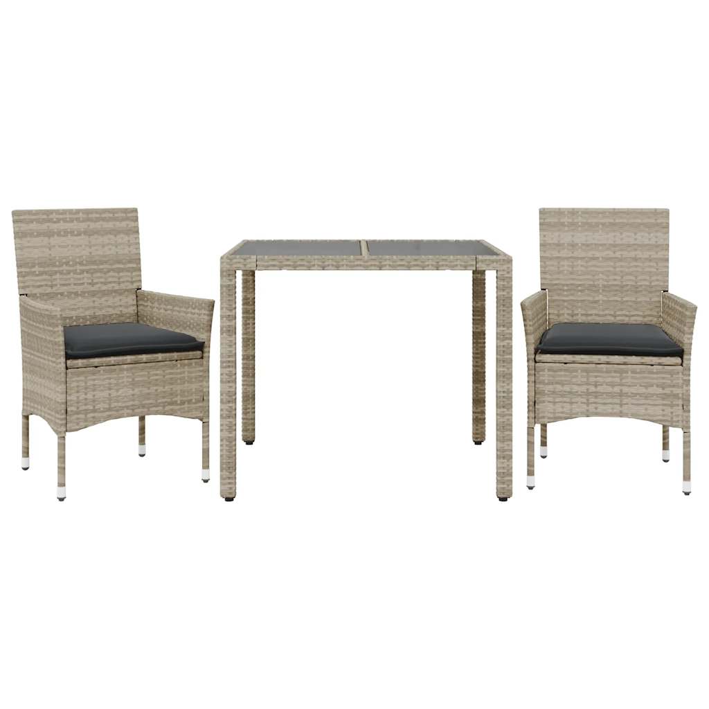 vidaXL Set mobilier grădină perne 3 piese gri deschis poliratan sticlă vidaXL Set mobilier grădină perne 3 piese gri deschis poliratan sticlă