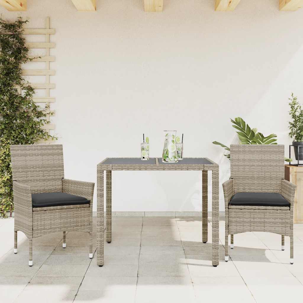 vidaXL Set mobilier grădină perne 3 piese gri deschis poliratan sticlă vidaXL Set mobilier grădină perne 3 piese gri deschis poliratan sticlă