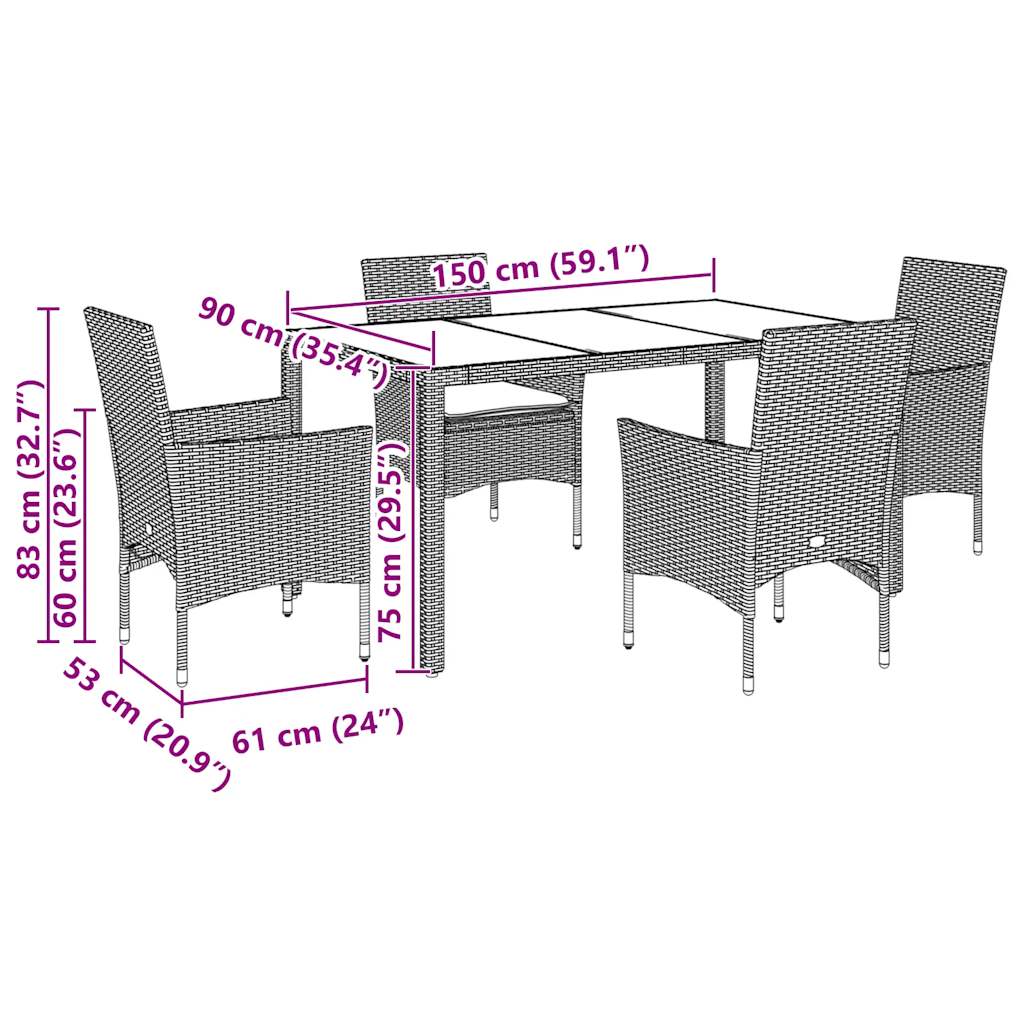 vidaXL Set mobilier grădină perne 5 piese gri deschis poliratan sticlă vidaXL Set mobilier grădină perne 5 piese gri deschis poliratan sticlă