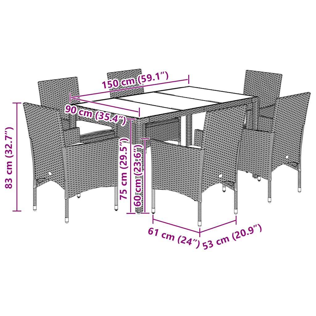 vidaXL Set mobilier grădină perne 7 piese gri deschis poliratan/sticlă vidaXL Set mobilier grădină perne 7 piese gri deschis poliratan/sticlă