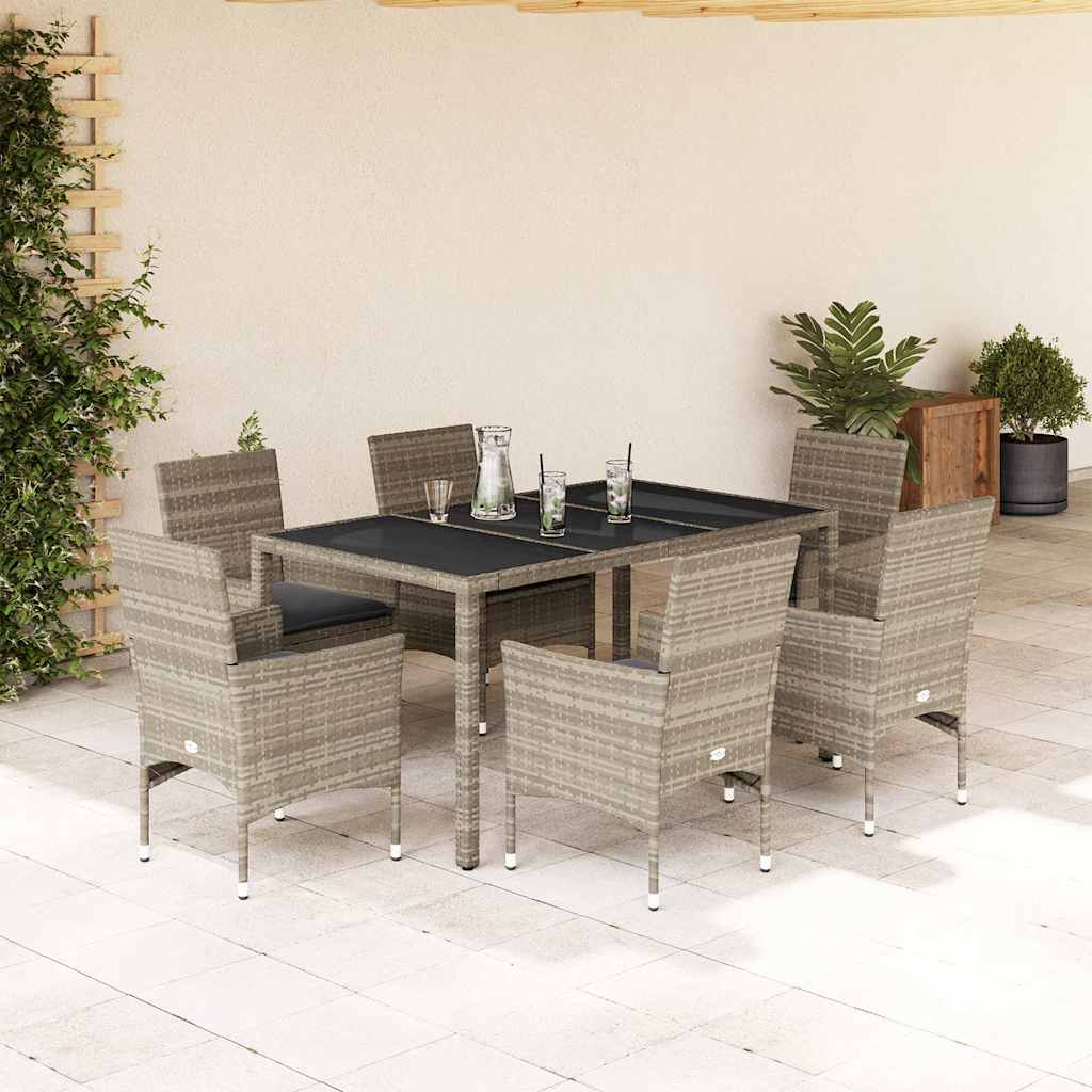 vidaXL Set mobilier grădină perne 7 piese gri deschis poliratan/sticlă vidaXL Set mobilier grădină perne 7 piese gri deschis poliratan/sticlă