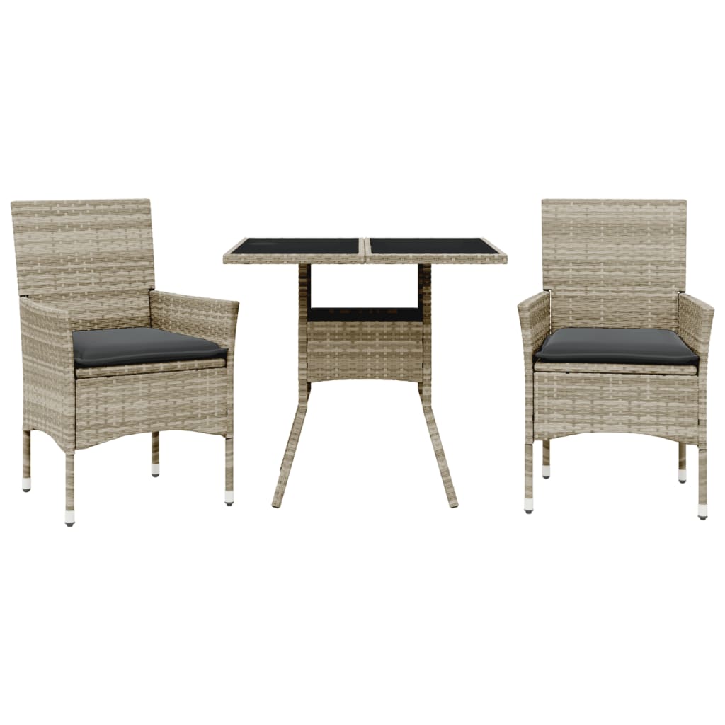vidaXL Set mobilier grădină perne 3 piese gri deschis poliratan sticlă vidaXL Set mobilier grădină perne 3 piese gri deschis poliratan sticlă