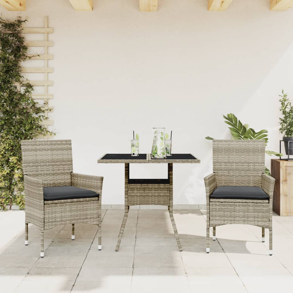 vidaXL Set mobilier grădină perne 3 piese gri deschis poliratan sticlă vidaXL Set mobilier grădină perne 3 piese gri deschis poliratan sticlă