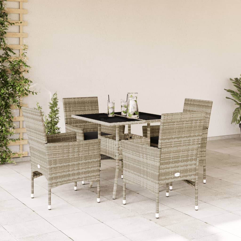 vidaXL Set mobilier grădină perne 5 piese gri deschis poliratan sticlă vidaXL Set mobilier grădină perne 5 piese gri deschis poliratan sticlă