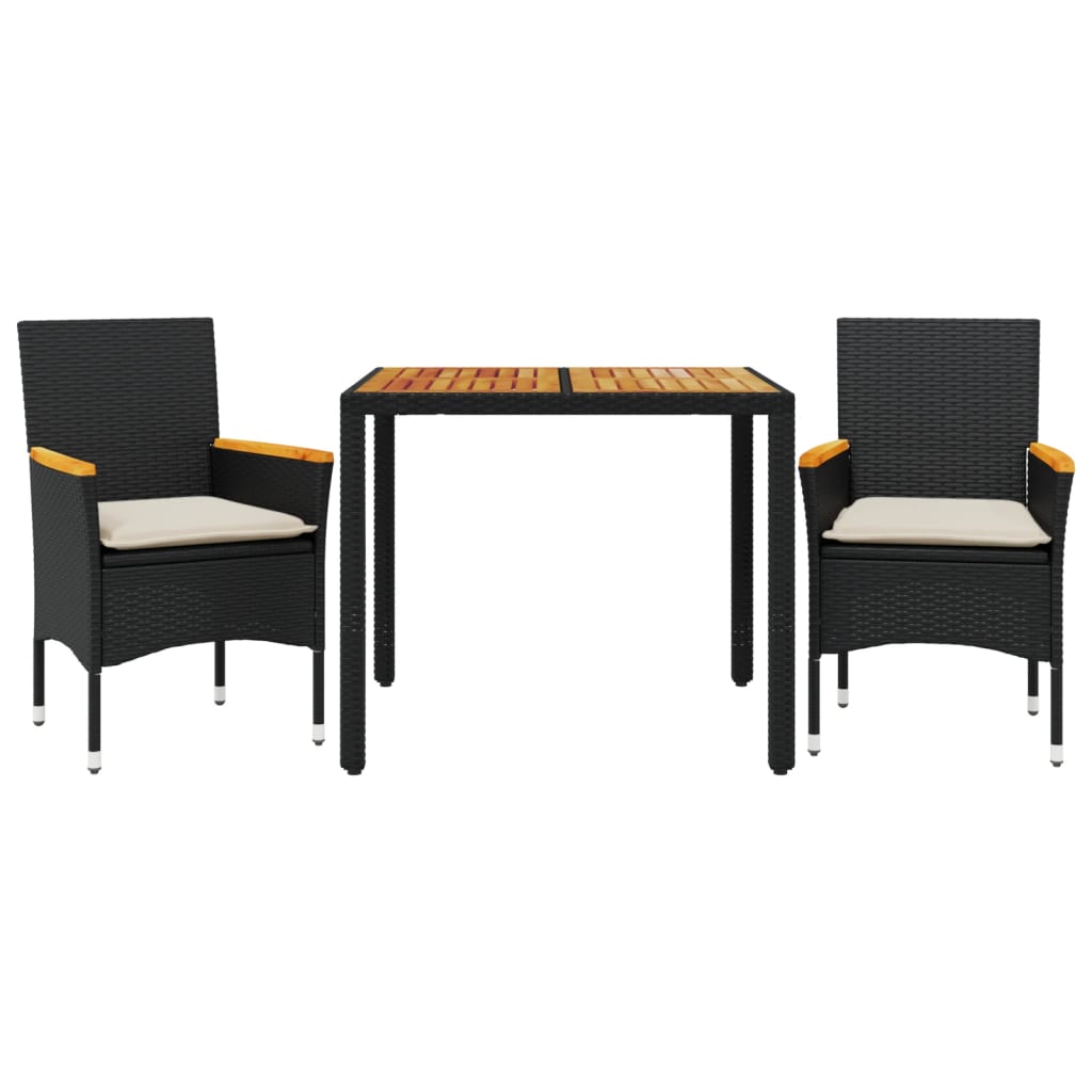 vidaXL Set mobilier grădină perne 3 piese negru poliratan/lemn acacia vidaXL Set mobilier grădină perne 3 piese negru poliratan/lemn acacia