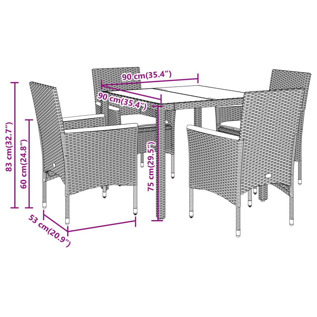 vidaXL Set mobilier grădină perne 5 piese negru poliratan/lemn acacia vidaXL Set mobilier grădină perne 5 piese negru poliratan/lemn acacia