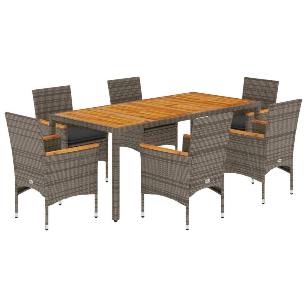 vidaXL Set mobilier grădină cu perne 7 piese gri poliratan/lemn acacia