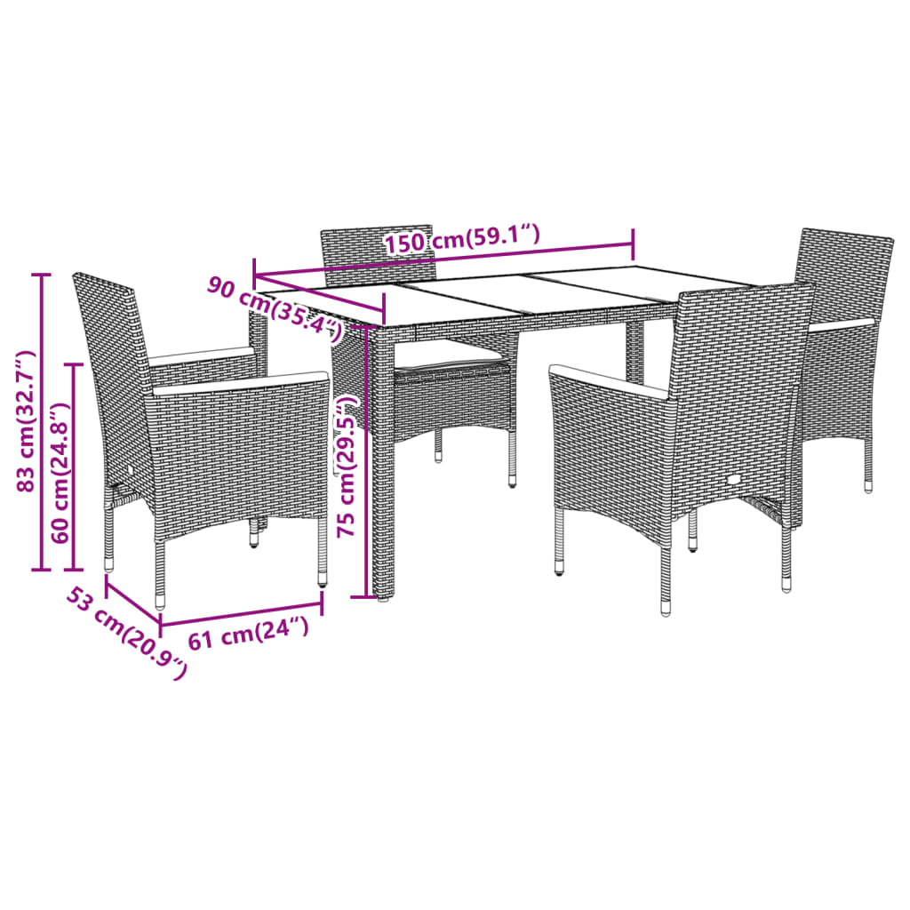 vidaXL Set mobilier grădină cu perne 5 piese bej poliratan/lemn acacia