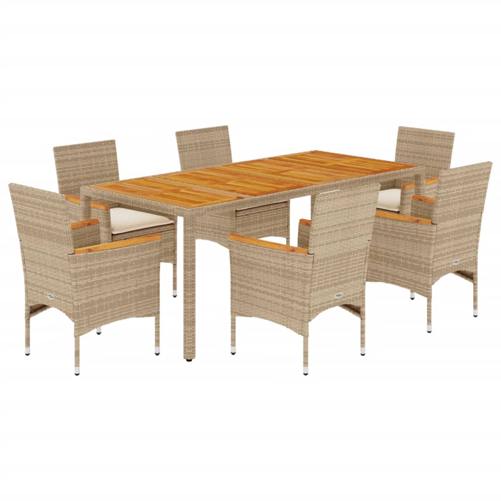 vidaXL Set mobilier grădină cu perne 7 piese bej poliratan/lemn acacia