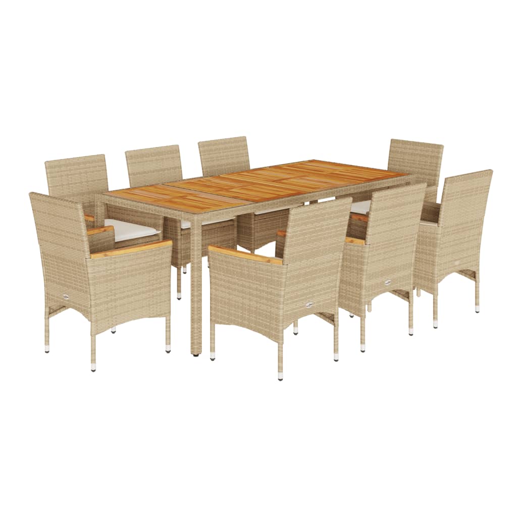 vidaXL Set mobilier grădină cu perne 9 piese bej poliratan/lemn acacia