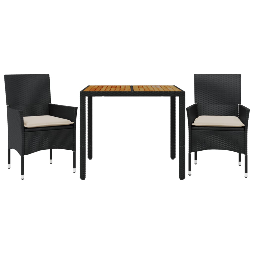 vidaXL Set mobilier grădină perne 3 piese negru poliratan/lemn acacia vidaXL Set mobilier grădină perne 3 piese negru poliratan/lemn acacia