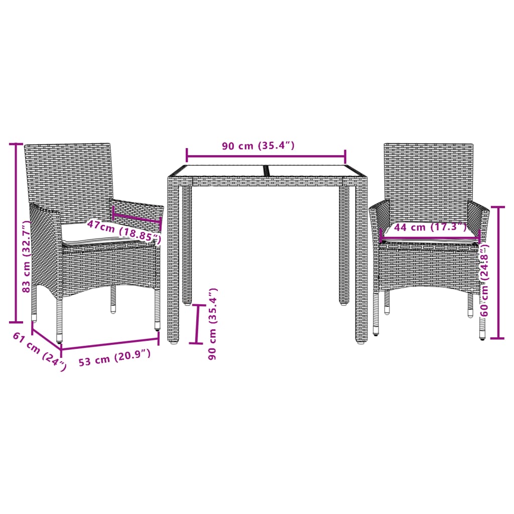 vidaXL Set mobilier grădină perne 3 piese negru poliratan/lemn acacia vidaXL Set mobilier grădină perne 3 piese negru poliratan/lemn acacia