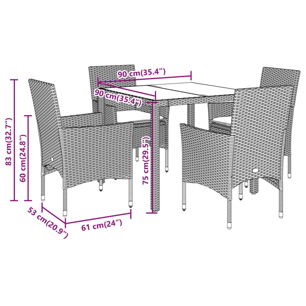 vidaXL Set mobilier grădină perne 5 piese negru poliratan/lemn acacia vidaXL Set mobilier grădină perne 5 piese negru poliratan/lemn acacia